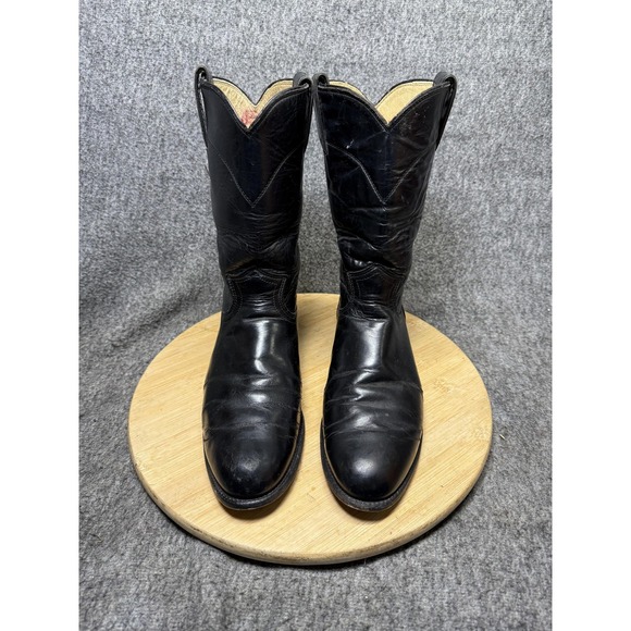 Justin Roper Boots Mens Size 7 Black Leather Western Cowboy Made USA L2703 - Picture 2 of 9